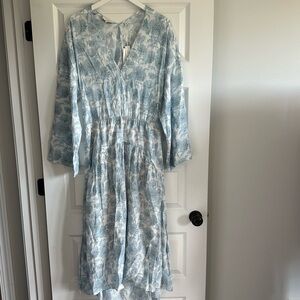 Vince Dahlia Floral Long Sleeve Double V-neck Dress